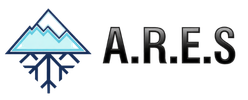 Symbol of iceberg with snowflake and the word ARES